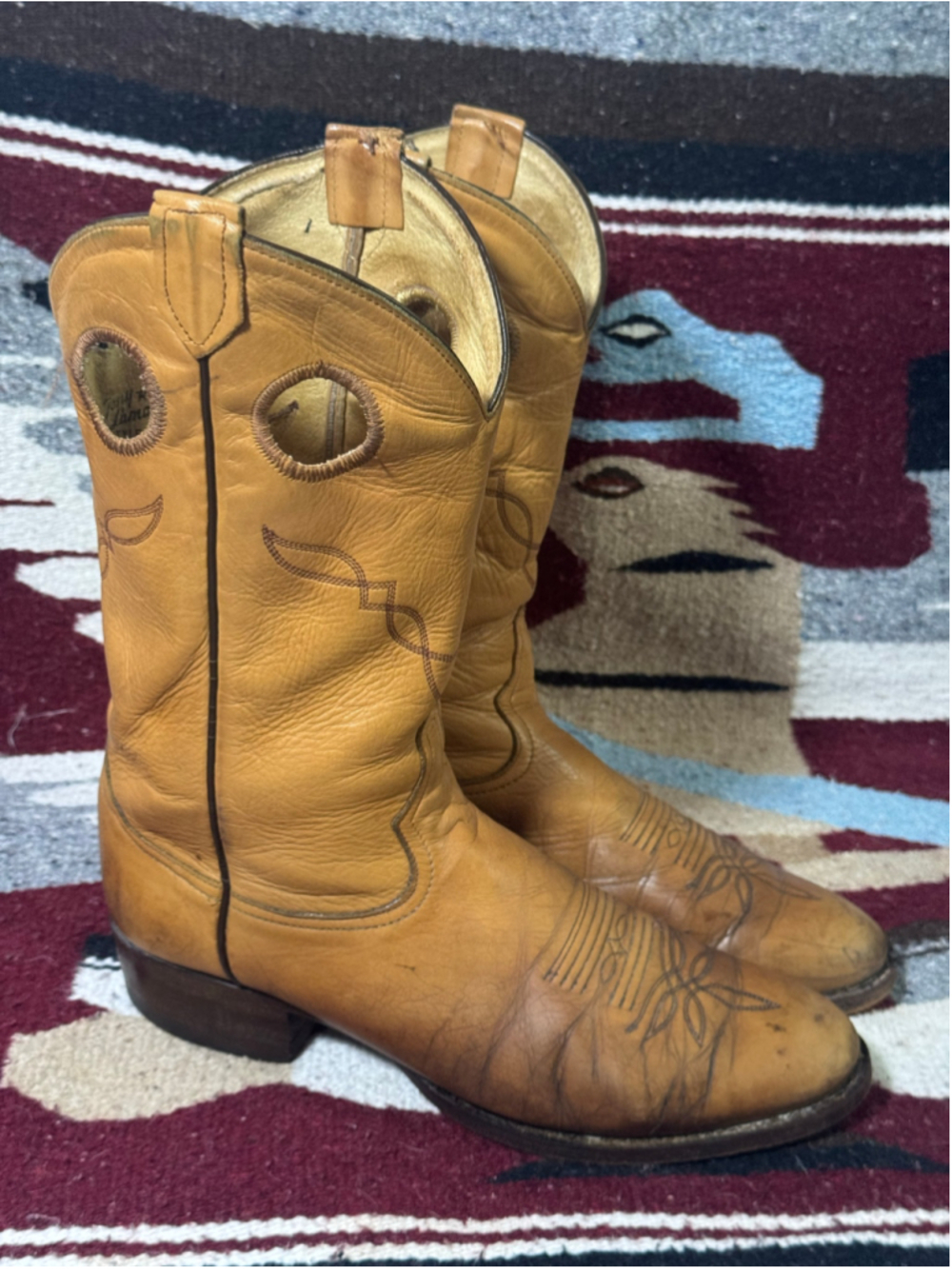 Vintage 70s Tony Lama 2215 Cowboy Boots Men’s 9 D Tan Leather Western USA